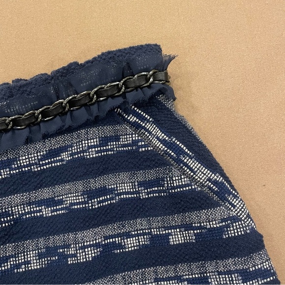 Ramy Brook Shawni Ruffle Chain Trim Metallic Stripe Tweed Mini Skirt Size 8 NWOT - Picture 4 of 11